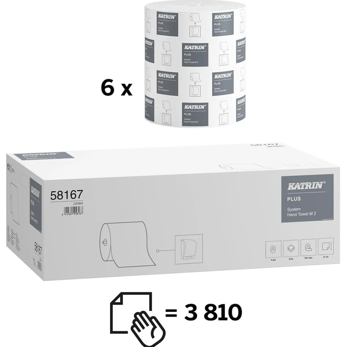 Pappershandduk Katrin System M Plus 2-lg 210mm x 140m