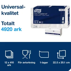 Pappershandduk Tork H5 PeakServe Uni 1-lg 201x225mm