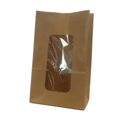 Papperspåse SOS Med Fönster Brun Ribbad 135x80x225mm