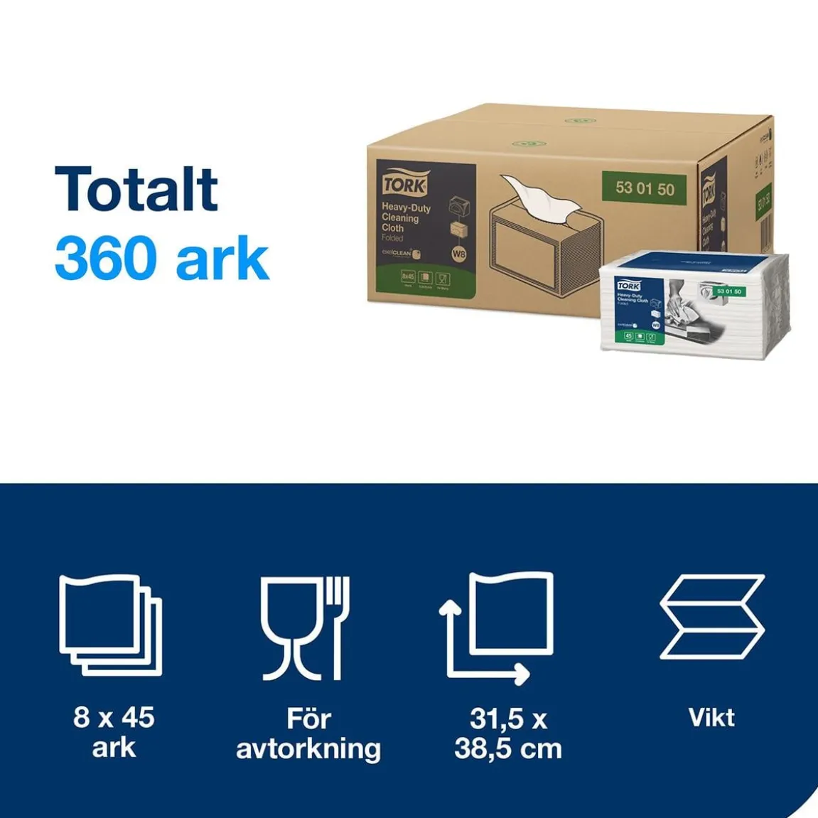 Rengöringsduk Tork W8 Kraftig Vit 31,5x38,5cm
