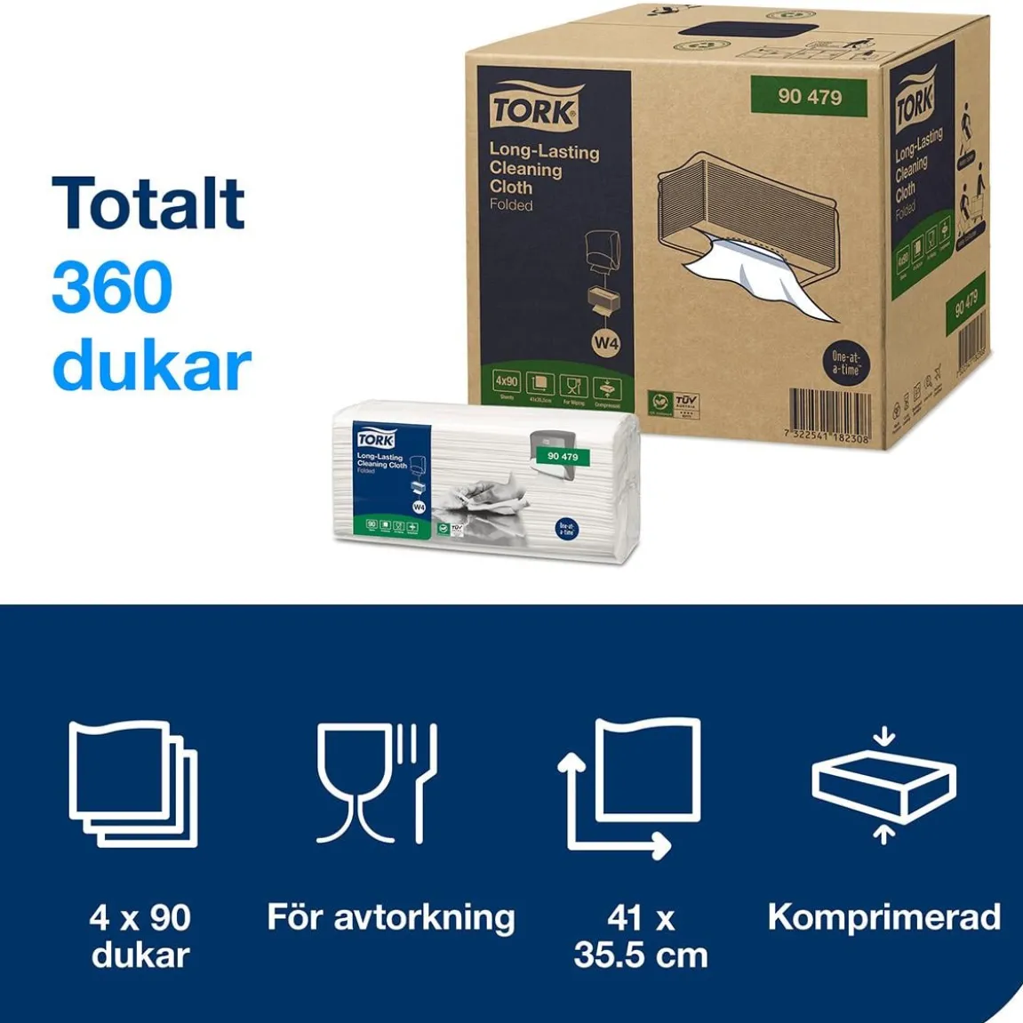 Rengöringsduk Tork W4 Slitstark Vit 35,5x41,5cm