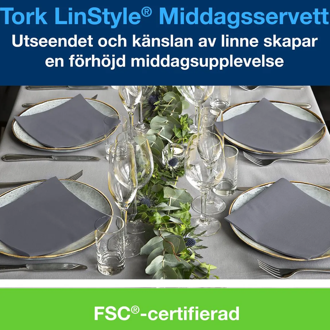 Servett Tork LinStyle Grå 39x39cm