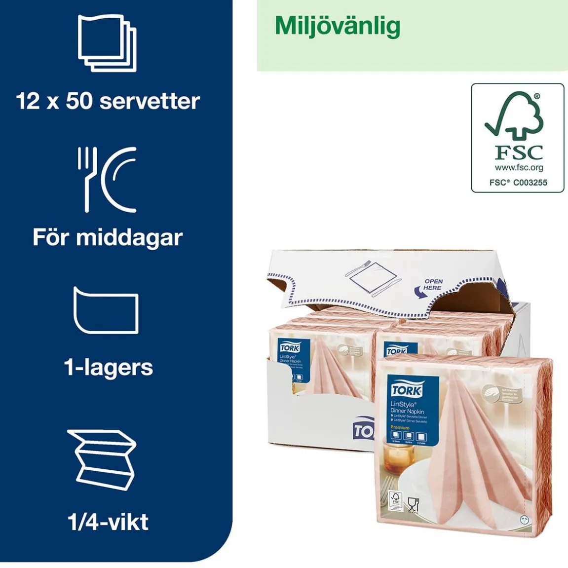 Servett Tork Linstyle Korall 39x39cm