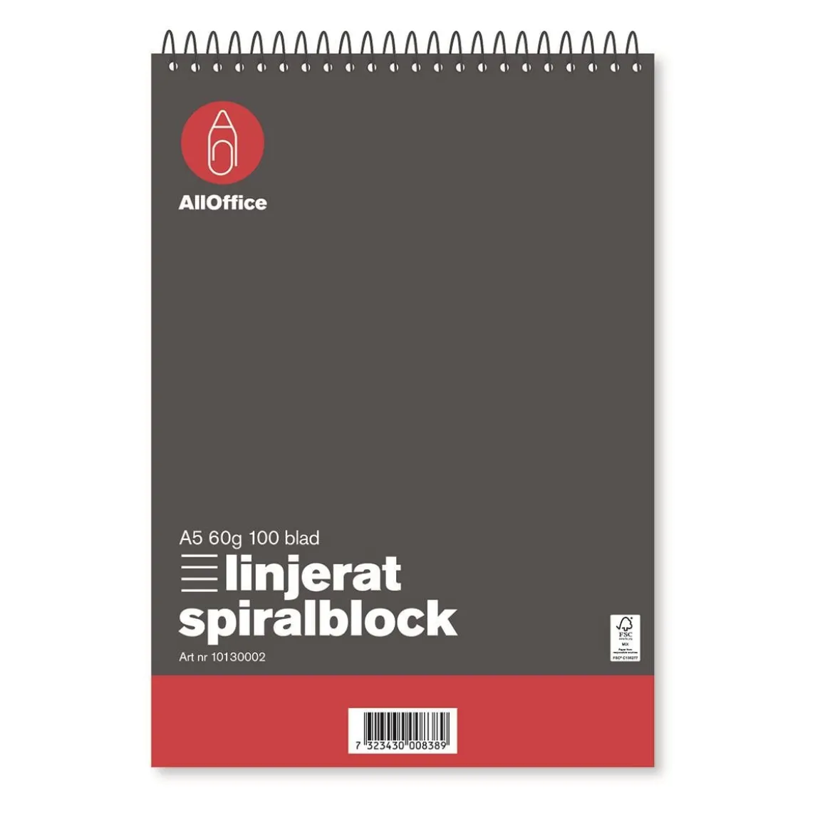 Spiralblock AllOffice Linjerat A5 60g