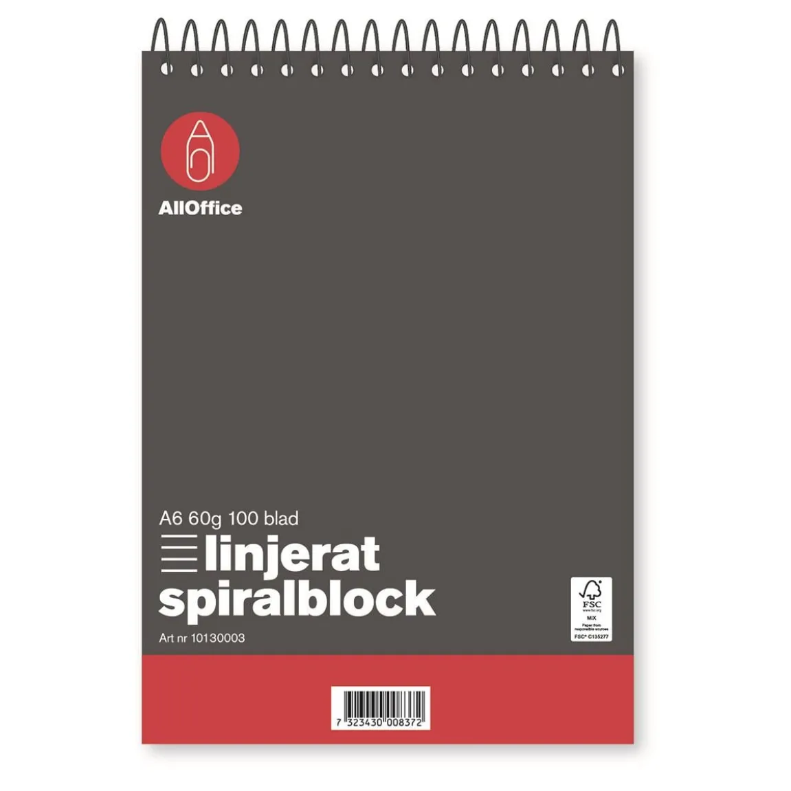 Spiralblock AllOffice Linjerat A6 60g