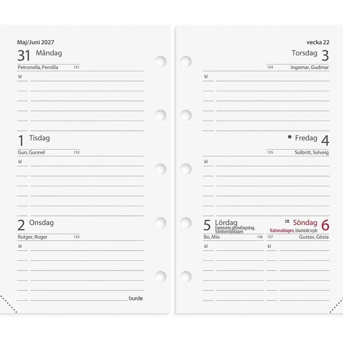 Systemkalender Burde 4178 Mini Skinn 2027 Svart