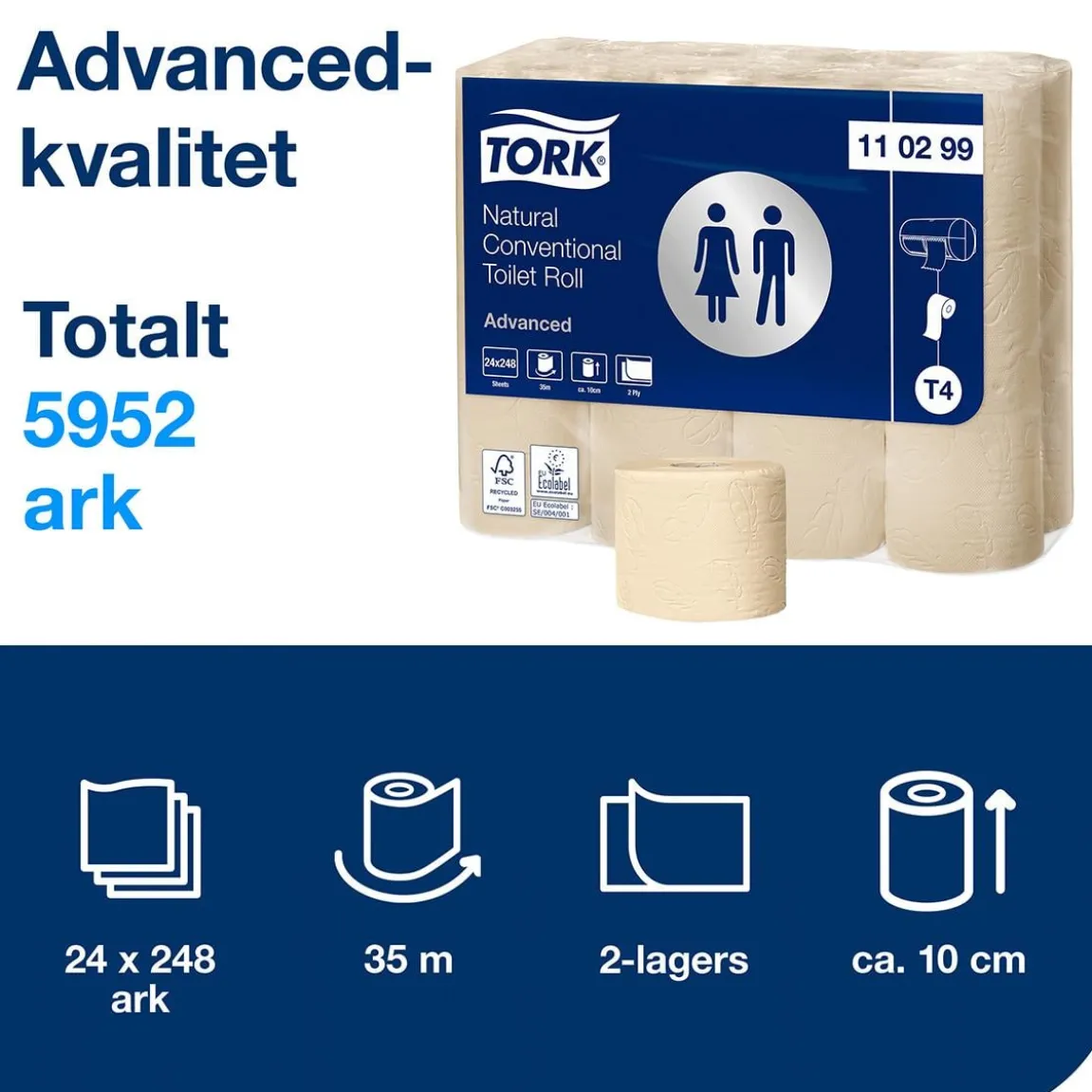 Toalettpapper Tork T4 Advanced 2-lg Natur 35m