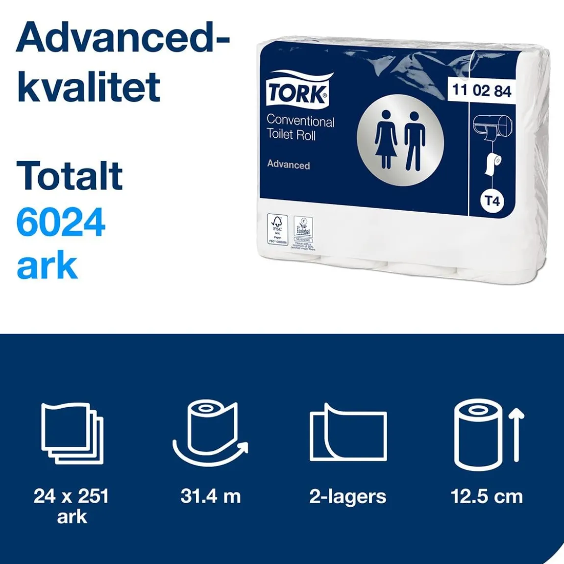 Toalettpapper Tork T4 Advanced 2-lg Vit 31,4m