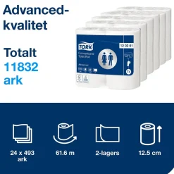 Toalettpapper Tork T4 Advanced 2-lg Vit 61,6m