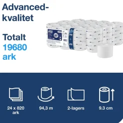Toalettpapper Tork T7 Coreless Advanced 2-lg Vit 94,3m