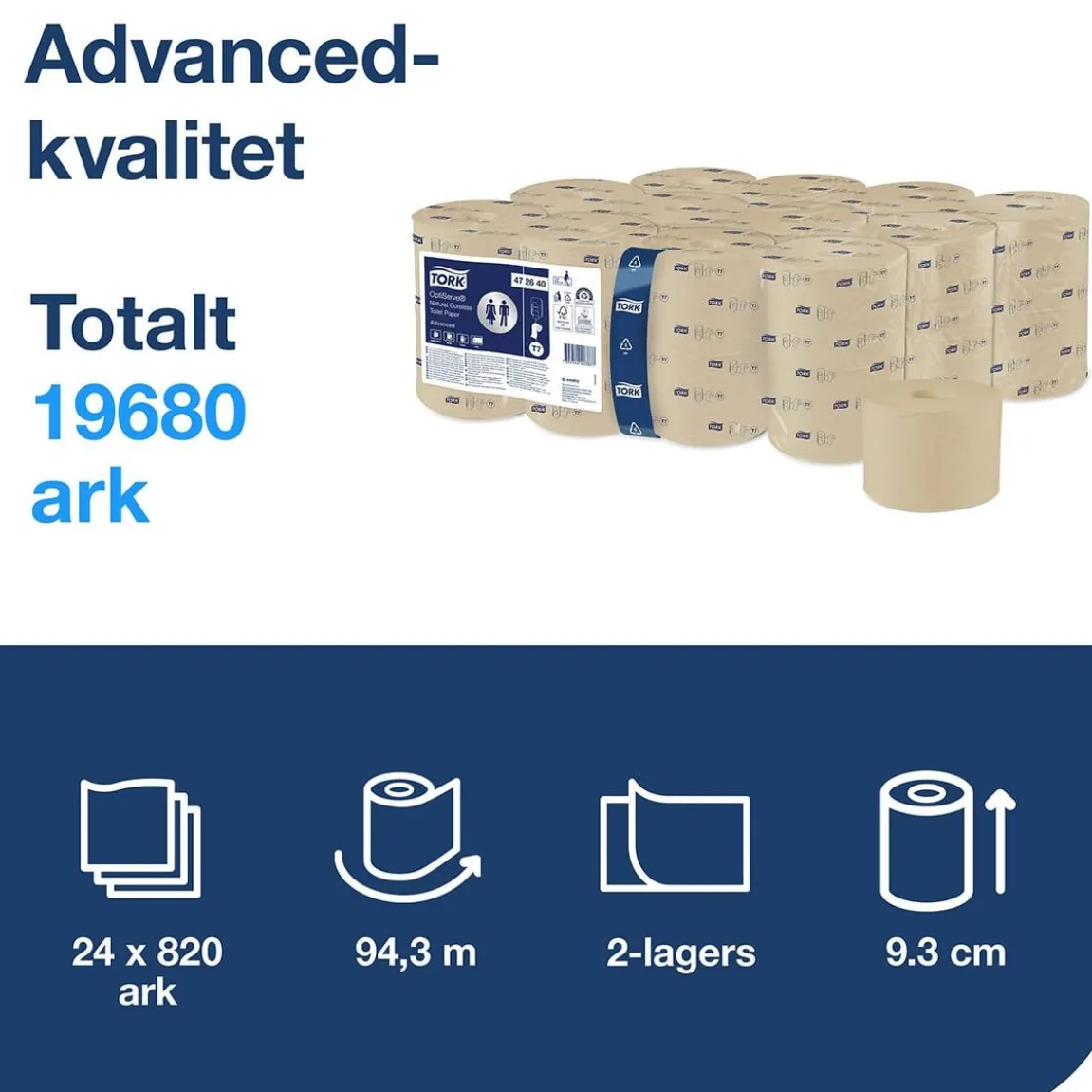 Toalettpapper Tork T7 Coreless Advance 2-lg Natur 94,3m