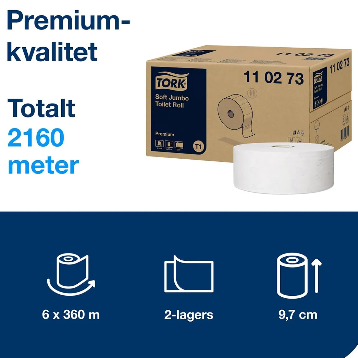 Toalettpapper Tork T1 Jumbo Premium 2-lg Vit 360m