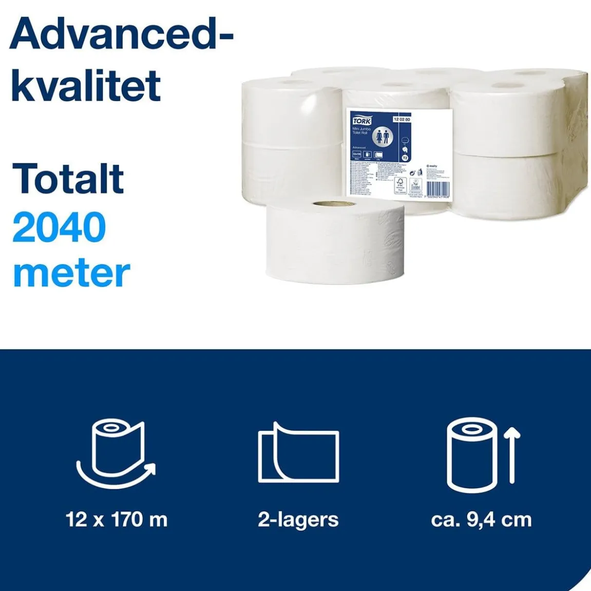 Toalettpapper Tork T2 Mini Jumbo Adv 2-lg Vit 170m