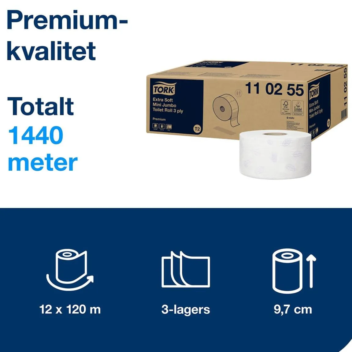 Toalettpapper Tork T2 Mini Prem E-soft 3-lg Vit 120m