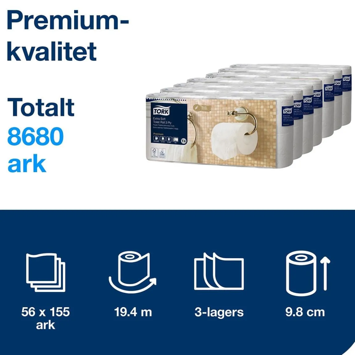 Toalettpapper Tork T4 Premium E-soft 3-lg Vit 19m