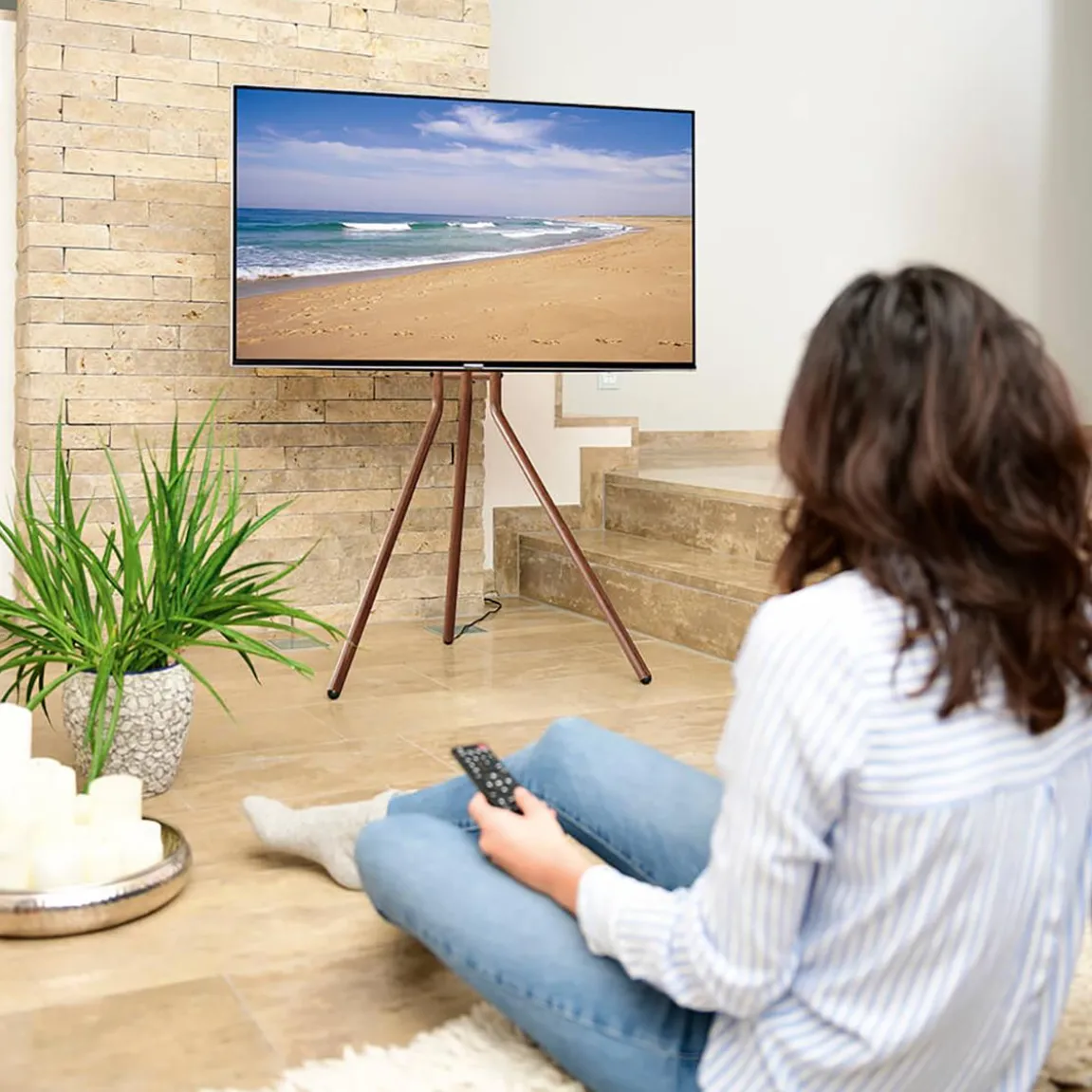 TV-Stativ Hama Golv Design Upp till 75" Valnötslook