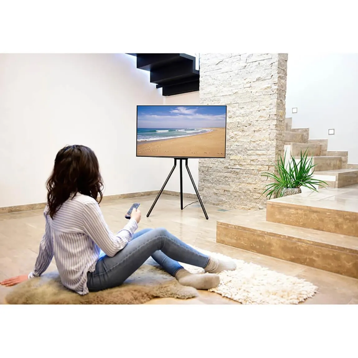 TV-Stativ Hama Golv Upp till 75" Svart