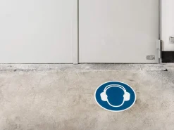 Varseldekal Durable "Använd hörselskydd" Blå Ø430mm
