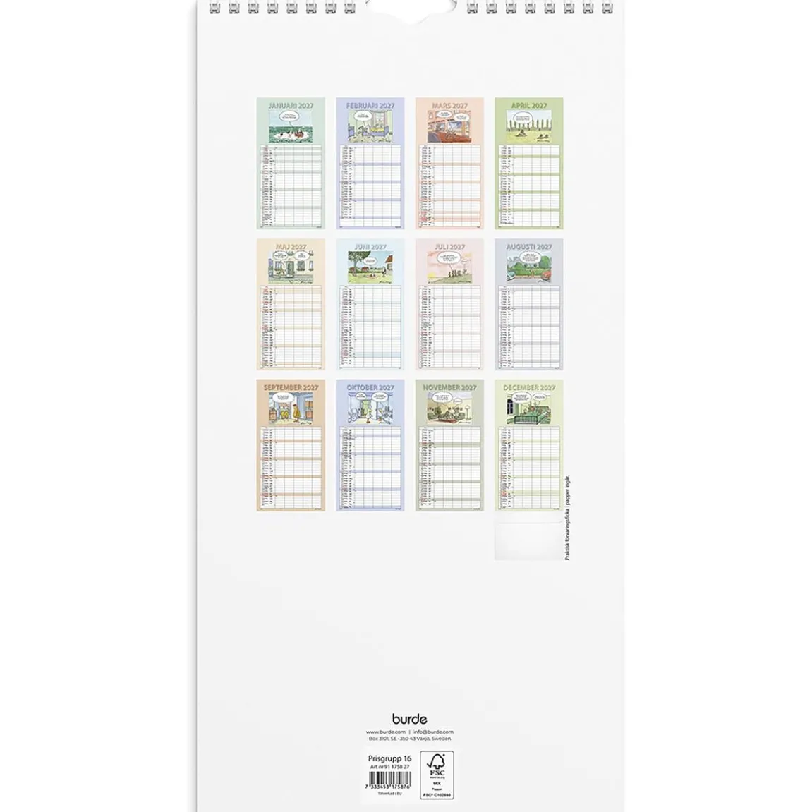 Väggkalender Burde 1758 Familjekalender Rolig 2027