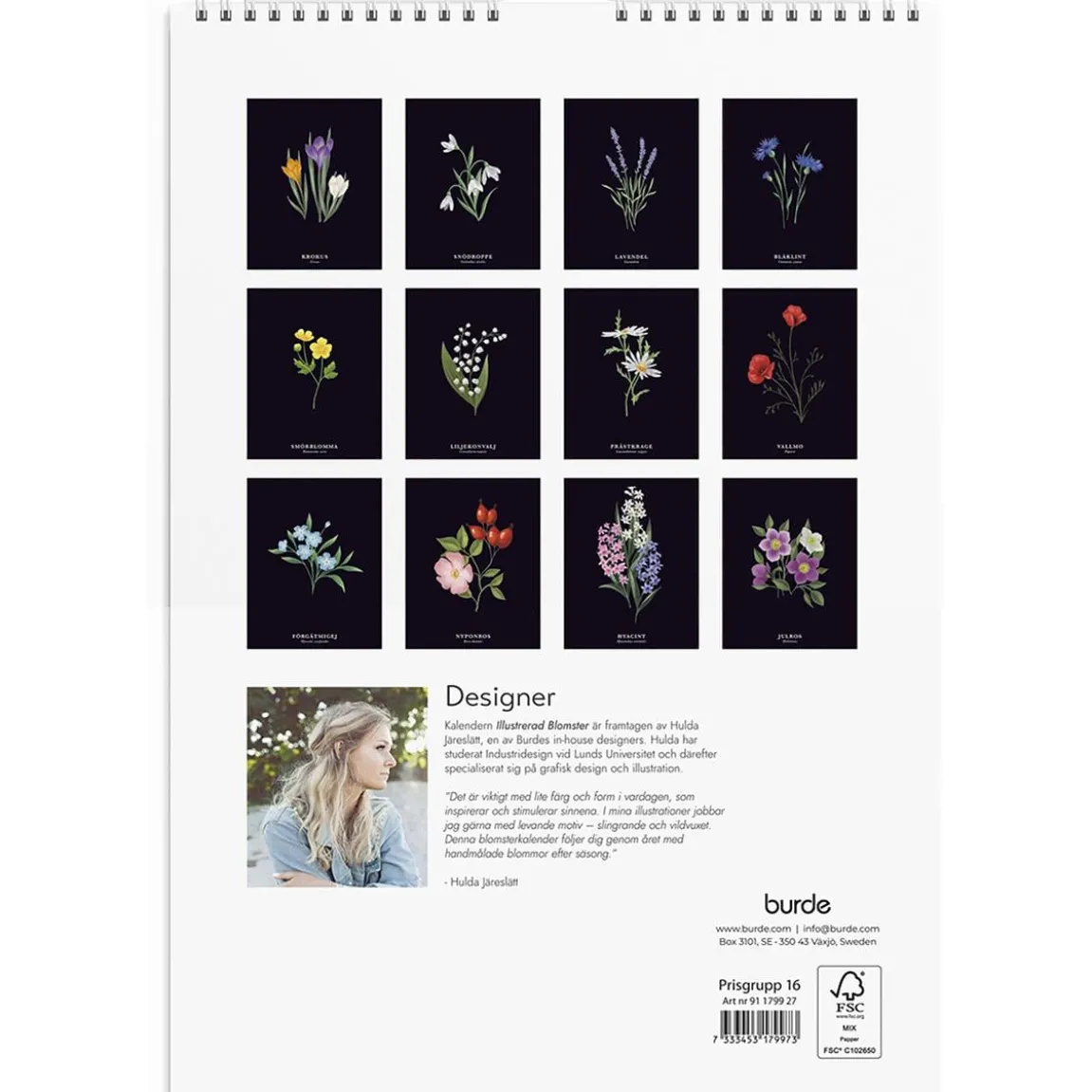 Väggkalender Burde 1799 Illustrerad Blomster 2027 A4