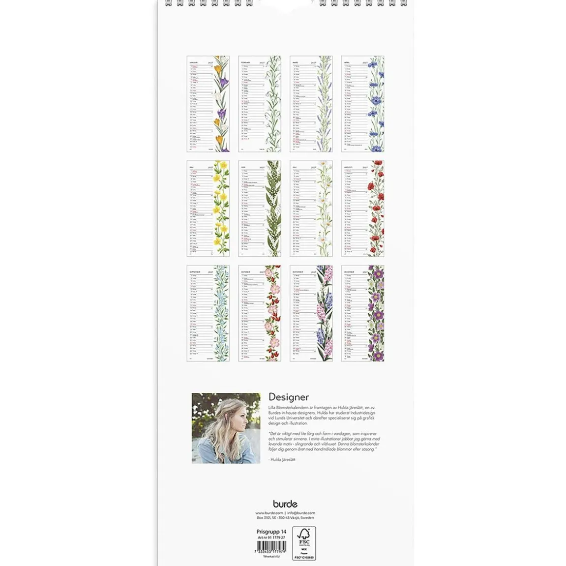 Väggkalender Burde 1779 Lilla Blomsterkalendern 2027