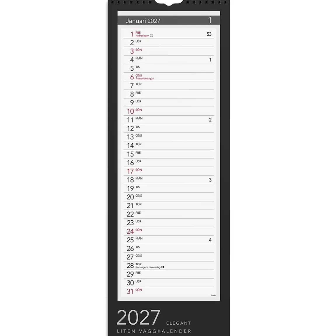 Väggkalender Burde 1709 Lilla Miljökalendern Elegant 2027