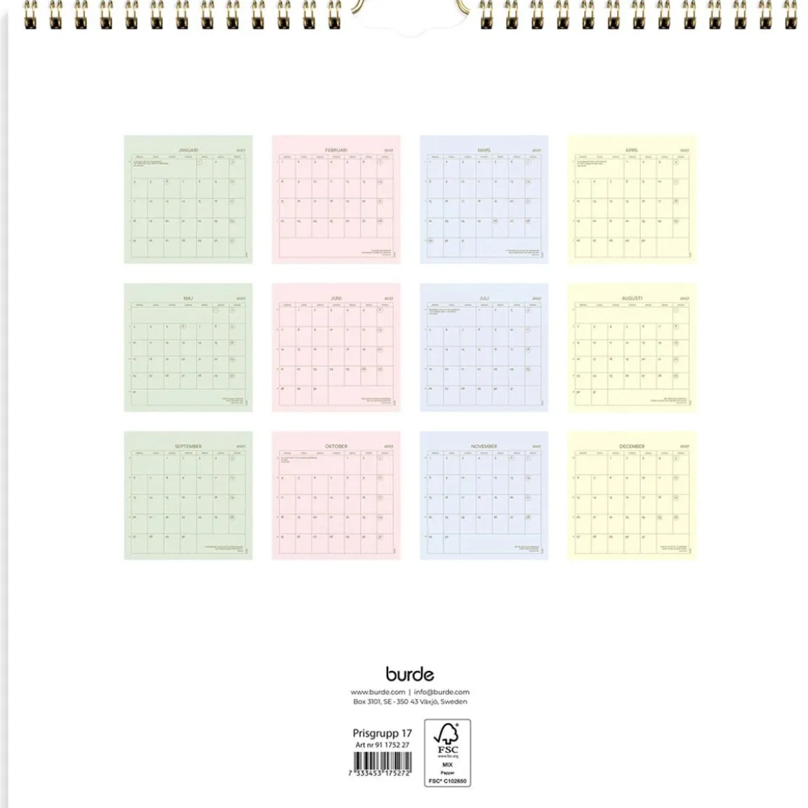 Väggkalender Burde 1752 Väggkalender Color 2027