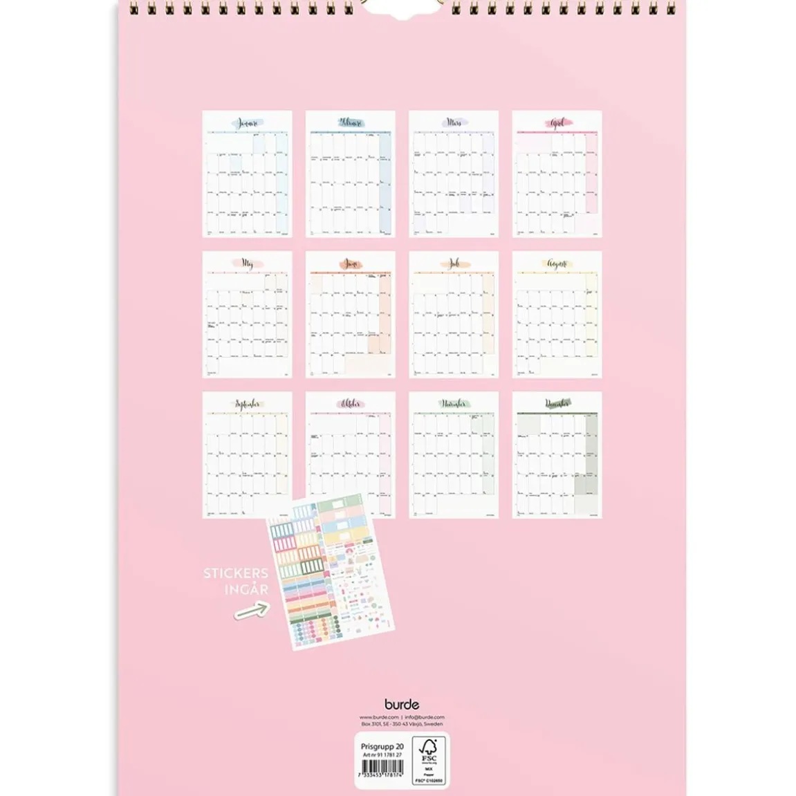 Väggkalender Burde 1781 Väggkalender Life Organizer 2027