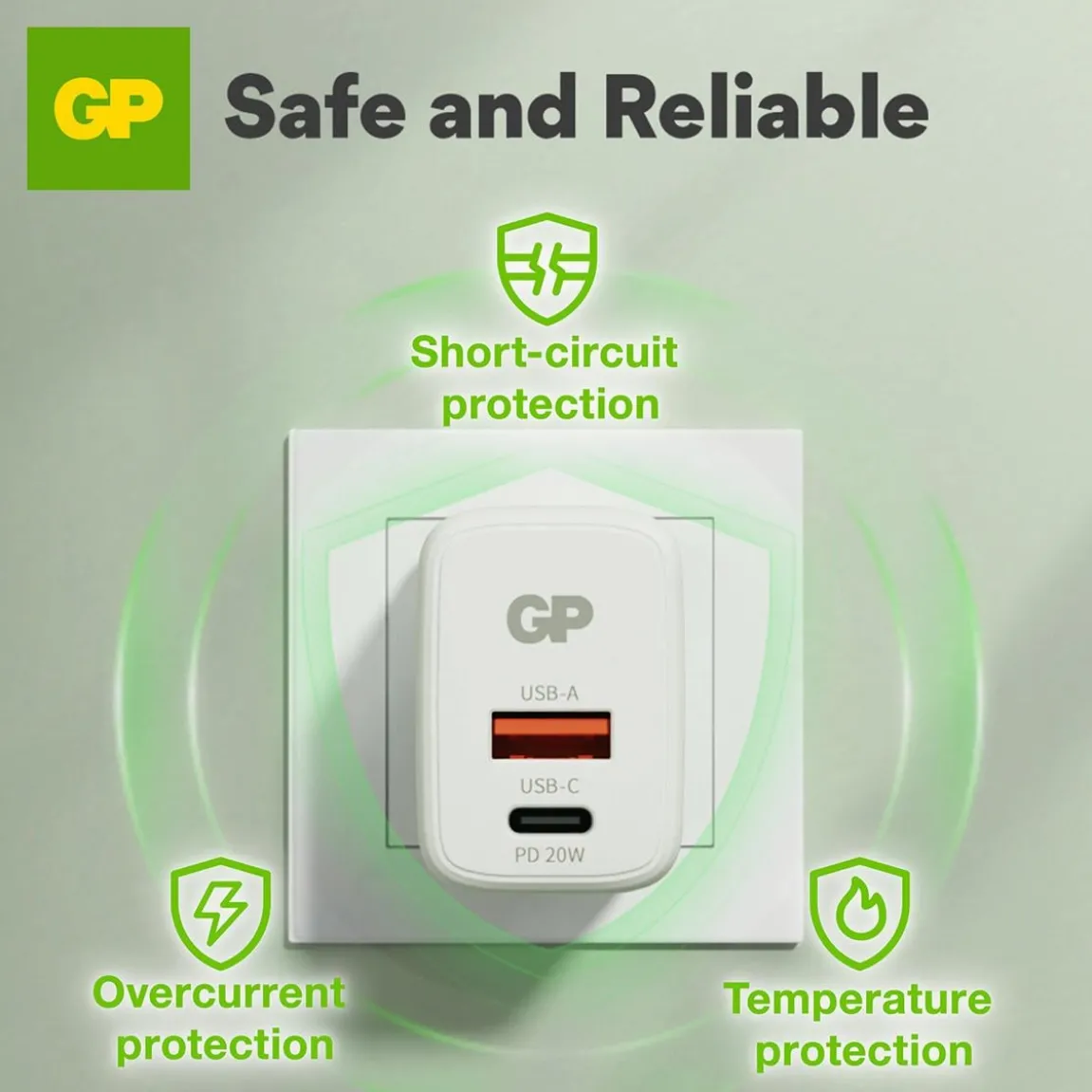 Väggladdare GP WM2B PD 20W USB-A + USB-C